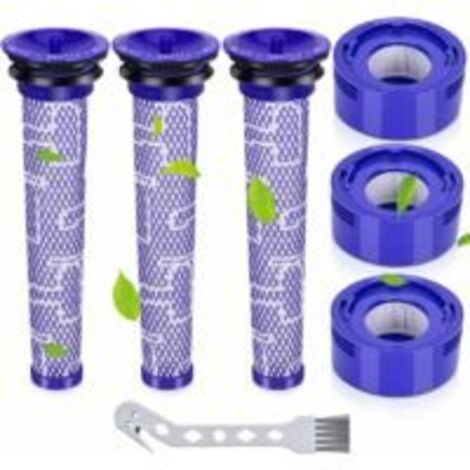 Ensemble de 7 préfiltres et postfiltres pour aspirateurs sans fil Dyson V8 et V7, comprenant 3 postfiltres HEPA, 3 préfiltres et 1 brosse de nettoyage blanche (format familial).