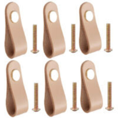 Lot de 4 poignées de meubles en cuir, boutons de porte, poignées de tiroir, poignées vintage pour meubles de cuisine, commodes, salle de bain (beige, 2,5 cm, 7 cm), DOLASO (1/5)
