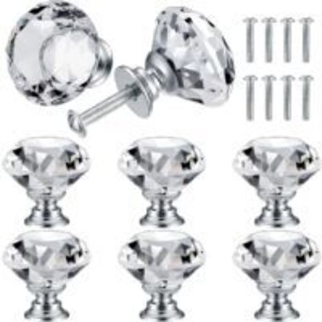 Poignées de porte Sollbry en cristal (lot de 8), poignées diamant, poignées de meubles diamant, boutons de placard, poignées de tiroir, poignées de cuisine - 30 mm (1/5)