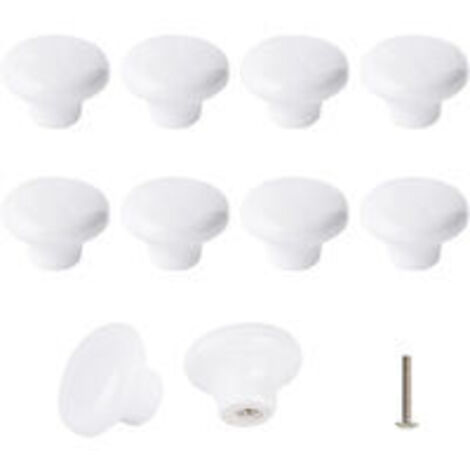 Lot de 10 boutons en céramique blanche, poignées de porte en céramique, poignées de tiroir de cuisine rondes rétro en céramique 32 mm avec 3 tailles de vis (1/5)