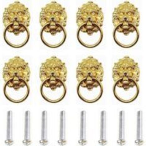 Poignées de meuble tête de lion, poignées de tiroir tête de lion en bronze antique, anneaux de tiroir tête de lion avec vis pour poignées de porte et de tiroir (doré) —— (1/5)