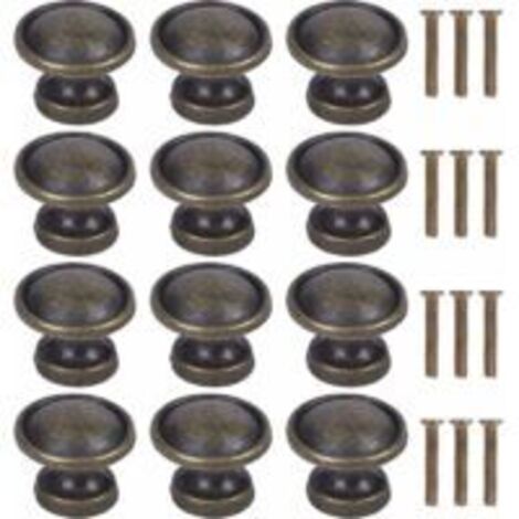 Lot de 12 boutons de tiroir vintage marron, dimensions : 23, 19 et 15 mm, poignées de meuble rondes avec plaque, boutons de porte de meuble. (1/5)