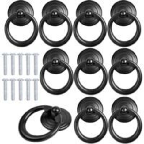 Poignée de meuble en métal, bouton de porte, poignée de tiroir, poignée de meuble classique, bouton de meuble rond, poignées à vis pour armoire, commode, lot de 10, noir — (1/5)