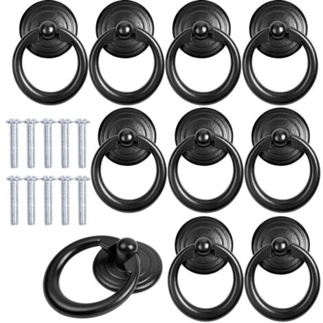 Lot de 10 poignées noires pour meubles : boutons de porte en métal, poignées de tiroir, poignées classiques, boutons ronds, poignées à vis pour armoires et commodes. (1/5)