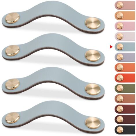 4 poignées de meubles en cuir, boutons de porte d'armoire, poignées de tiroir en cuir, poignées de meubles antiques pour armoires, commodes, cuisine et salle de bain (bleu, 128 mm) (1/5)