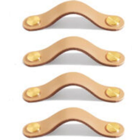 Lot de 4 poignées de meuble en cuir SollbryPoignées de tiroir en cuir, boutons de porte en cuir, bouton de meuble en cuir, poignée en cuir fin avec vis pour armoires de cuisine, 13,8 cm, couleur chair (1/5)