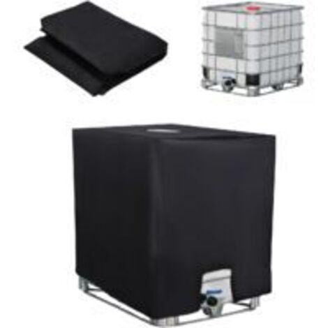 Bache pour Cuve 1000L IBC, Bache de Reservoir d'eau, Anti-UV Anti-Poussière Recuperateur d Eau de Pluie Bouchon, Bâche de Protection Container Cuve IBC Réservoir, 116 x 100 x 120 cm, Noir