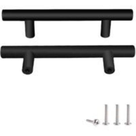 2 poignées de porte en acier noir, poignées de meubles avec vis pour tiroir, armoire, cuisine, décoration intérieure, entraxe 96 mm