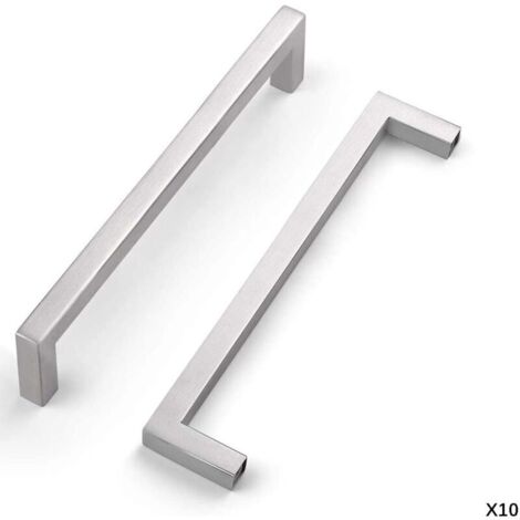TONCHEAN Lot de 10 poignées de meubles de cuisine, poignées de tiroir, poignées de porte de placard, argentées, en acier inoxydable, entraxe de 160 mm (1/5)