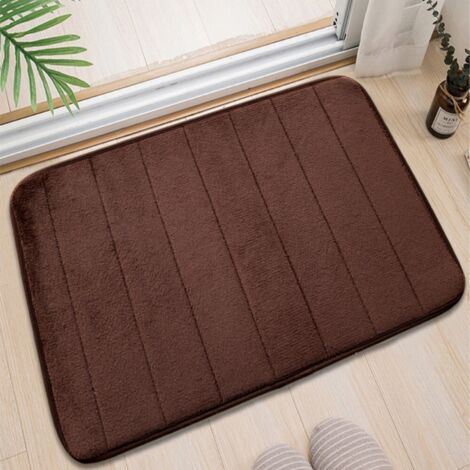Couleur café, 4060cm, base en PVC de 1,0 cm avec polaire corail. Tapis de sol en polaire corail, couleur unie, facile à nettoyer, tapis de salle de bain, tapis de toilette, résistant à l'usure, absor (1/5)
