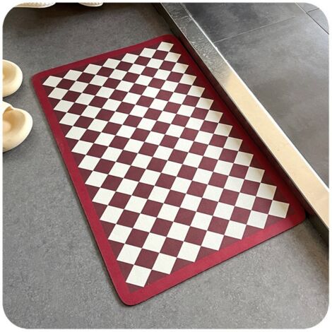 terre de diatomées à motif losanges rouges 5080cm Tapis antidérapant à damier pour toilettes et salle de bain, tapis absorbant pour porte de salle de bain, tapis de douche en terre de diatomées (1/5)