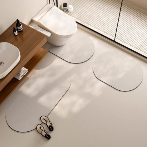 Tapis de douche absorbant blanc style lin, motif coquillage, 40 x 60 cm. Ensemble de tapis de toilette (ensemble de trois pièces), tapis d'entrée de salle de bain, tapis en terre de diatomées, tapis a (1/5)