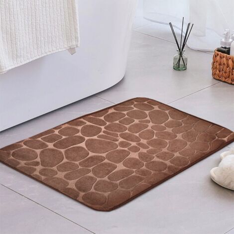 Brun café, 4060cm (polaire corail, 0,8cm d'épaisseur) Tapis de sol en polaire corail unie avec petits cailloux, tapis de salle de bain, tapis absorbant pour toilettes (1/5)
