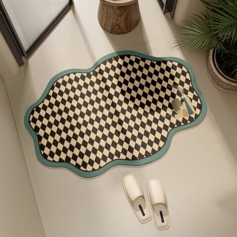 Spagol Blue 5080cm Diatom Mud Tapis absorbant à damier irrégulier pour toilettes et salles de bains, antidérapant, en terre de diatomées, pour entrées de salle de bains (1/5)