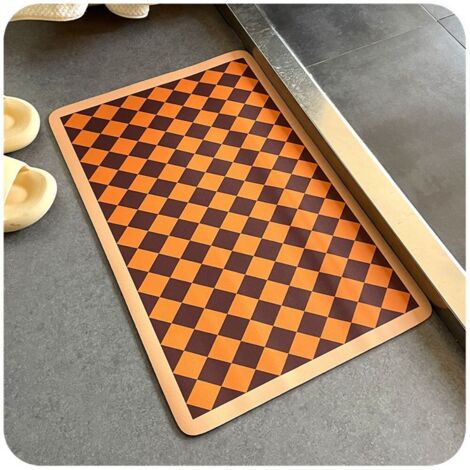 terre de diatomées à motif losange jaune 5080cm Tapis antidérapant à damier pour toilettes et salle de bain, tapis absorbant pour porte de salle de bain, tapis de douche en terre de diatomées (1/5)