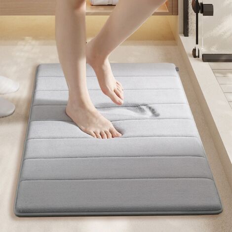 Gris clair - matelassé 5080cm (polaire corail à base PVC de 1,0 cm) Tapis de sol en polaire corail, couleur unie, facile à nettoyer, tapis de salle de bain, tapis de toilette, absorbant et antidérapa (1/5)