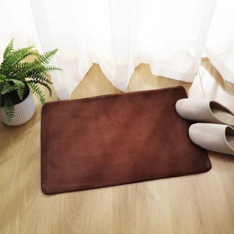 Café - Plat 4060cm (polaire corail 0,8cm d'épaisseur) Tapis de sol en polaire corail, couleur unie, facile à nettoyer, tapis de salle de bain, tapis de toilette, absorbant et antidérapant (1/5)