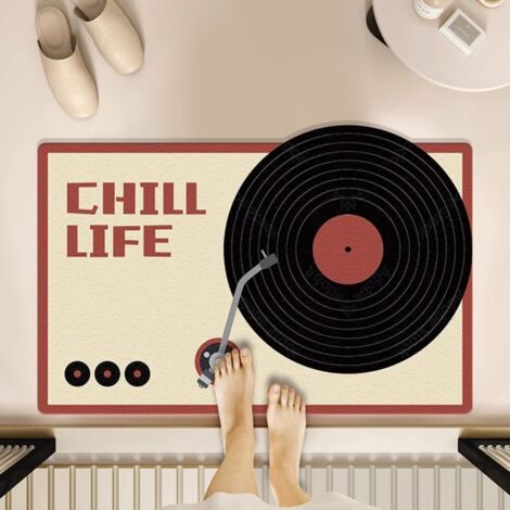 Disque vinyle - 15 pouces 4060cm (terre de diatomées) Tapis de sol rétro en terre de diatomées, inspiré des cassettes audio et des disques vinyles. Tapis de salle de bain antidérapant, tapis de porte (1/5)