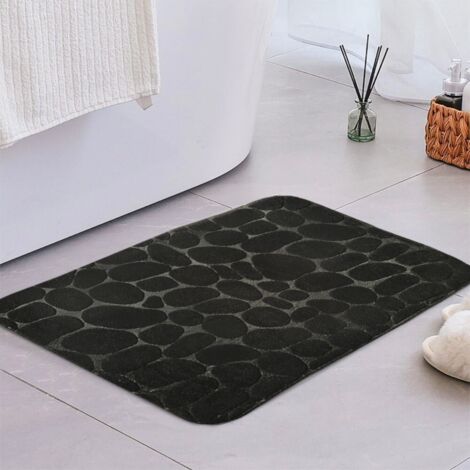 Noir, 5080cm (polaire corail, 0,8cm d'épaisseur) Tapis de sol en polaire corail unie avec petits cailloux, tapis de salle de bain, tapis absorbant pour toilettes (1/5)