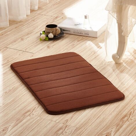 Couleur café, 4060cm (polaire corail de 1,2 cm d'épaisseur) Tapis de sol uni en polaire corail, absorbant, résistant à l'usure et antidérapant pour les entrées de salle de bain. (1/5)