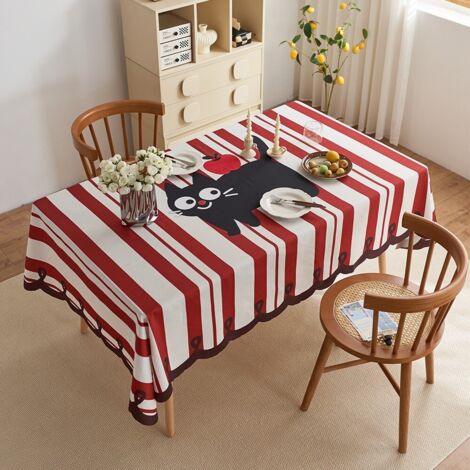 Chat noir à rayures rouges 40x60cm Nappe, nappe décorative à carreaux, nappe pour table basse de forme irrégulière, nappe pour table à manger, nappe pour table d'étalage