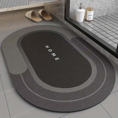 Gris foncé - forme ovale 4060cm (terre de diatomées) Tapis de sol en terre de diatomées, tapis de salle de bain antidérapant lavable, tapis absorbant pour lavabo de toilettes (1/5)