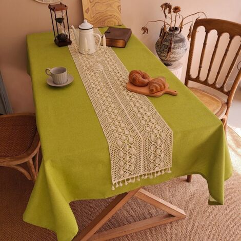 Coton à tête carrée, longueur de côté 160 cm Chemin de table en coton et lin, fil de coton crocheté, housse pour meuble TV/meuble à chaussures, nappe décorative à longues bandes pour table basse/table (1/5)