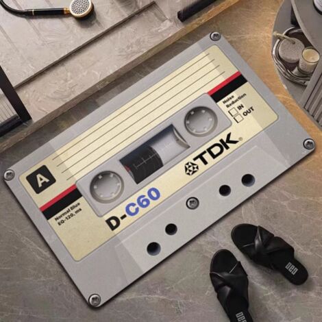 Bande magnétique - 11 5080cm (terre de diatomées) Tapis de sol rétro en terre de diatomées, inspiré des cassettes audio et des disques vinyles. Tapis de salle de bain antidérapant, tapis de porte de (1/5)