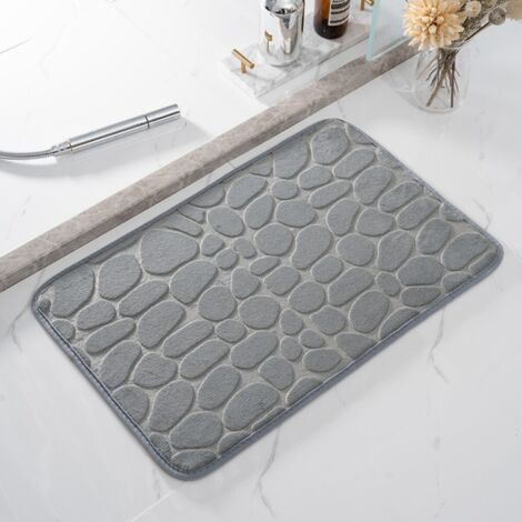 Gris - Petites pierres 4060cm (corail polaire 0,8cm d'épaisseur) Tapis de sol en polaire corail, facile à nettoyer, absorbant et antidérapant pour la salle de bain. (1/5)