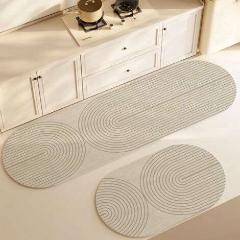 Piste 1 5020 cm (terre de diatomées) Tapis de sol absorbant et antidérapant en terre de diatomées, facile à nettoyer, de forme ovale, adapté à une utilisation dans la salle à manger et la cuisine. (1/5)