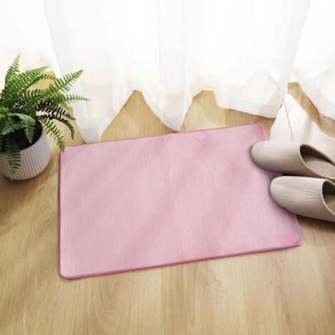 Rose - Plat 5080cm (polaire corail 0,8cm d'épaisseur) Tapis de sol en polaire corail, couleur unie, facile à nettoyer, tapis de salle de bain, tapis de toilette, absorbant et antidérapant (1/5)