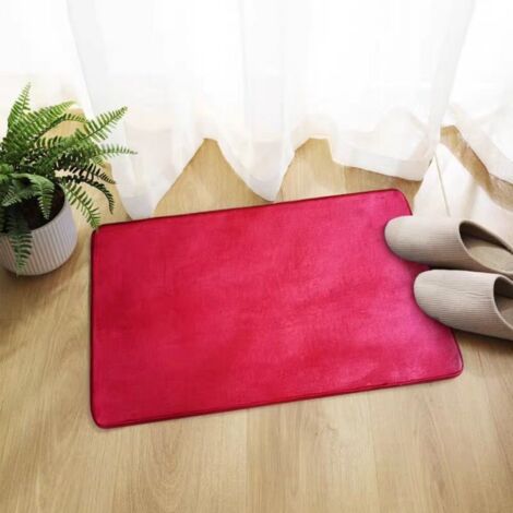 Rouge - Plat 4060cm (polaire corail 0,8cm d'épaisseur) Tapis de sol en polaire corail, couleur unie, facile à nettoyer, tapis de salle de bain, tapis de toilette, absorbant et antidérapant (1/5)