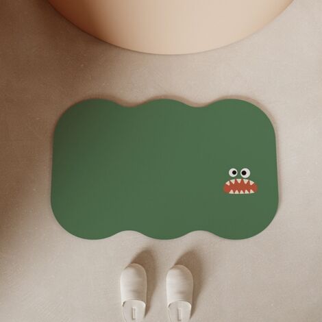 Dents ondulées et pointues - Vert foncé 4060cm (terre de diatomées) Tapis antidérapant à motifs de dessins animés pour une utilisation domestique dans les toilettes et les salles de bains, tapis abso (1/5)