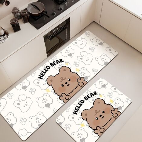 Tapis Little Bear Pairing [Absorbant, Antidérapant, Séchage rapide] 4020 cm Terre de diatomées Tapis de sol ménager en terre de diatomées résistante à l'usure, orné d'un joli motif d'animaux de dessin (1/5)