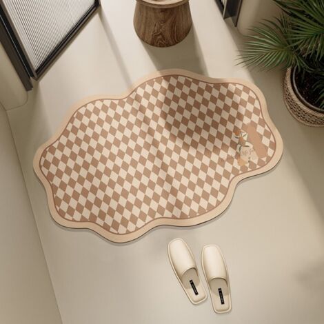 Revêtement mural en terre de diatomées Sberger couleur café, 40 x 60 cm Tapis absorbant à damier irrégulier pour toilettes et salles de bains, antidérapant, en terre de diatomées, pour entrées de sall (1/5)