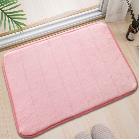 Rose, 4060cm, base en PVC de 1,0cm, polaire corail. Tapis de sol en polaire corail, couleur unie, facile à nettoyer, tapis de salle de bain, tapis de toilette, résistant à l'usure, absorbant et antid (1/5)