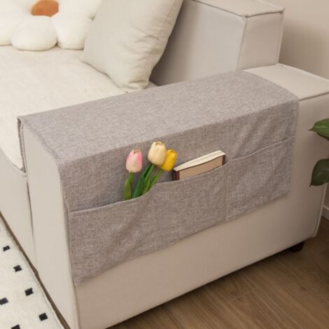 50 Gris clair 40x110 - Deux poches Housse d'accoudoir de canapé, housse anti-poussière style lin, housse de canapé, rangement toutes saisons, serviette antidérapante pour accoudoir (1/5)