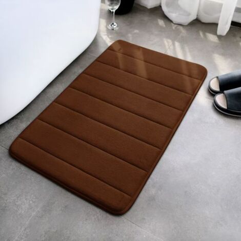 Marron café - matelassé 4060cm, polaire corail 0,6cm Tapis de sol en polaire corail rayée, facile à nettoyer, tapis de toilette et de salle de bain, absorbant et antidérapant. (1/5)