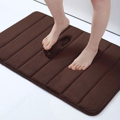 Marron café - matelassé 5080cm (polaire corail à base PVC de 1,0 cm) Tapis de sol matelassé en polaire corail unie, facile à nettoyer, tapis de salle de bain, absorbant et antidérapant. (1/5)