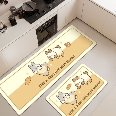Tapis de sol Climbing Bunny [Absorbant, Antidérapant, Séchage rapide] 50 x 80 cm, Terre de diatomées Tapis de sol ménager en terre de diatomées résistante à l'usure, orné d'un joli motif d'animaux de (1/5)