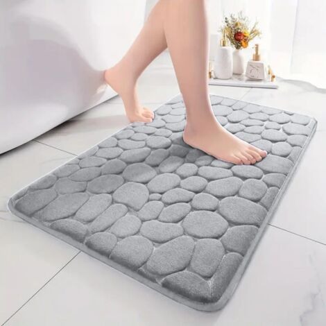Gris clair - petits cailloux 4060cm, polaire corail 0,8cm d'épaisseur Tapis de sol uni en polaire corail à petits motifs de pierres, facile à nettoyer, convient à un usage domestique, tapis de salle