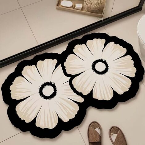 Wenmu 4060cm (terre de diatomées) Tapis de sol en terre de diatomées aux formes florales uniques, adapté aux toilettes, salles de bains et lavabos. (1/5)