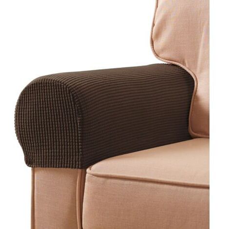 Lot de 2 housses d'accoudoirs extensibles pour canapés et fauteuils inclinables, avec 10 broches fixes, brun (1/5)