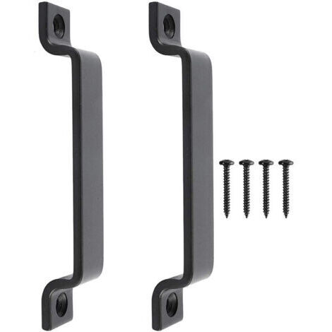 2PCS Poignée de Porte Coulissante Poignée de Porte pour Grange Placard Armoire Cuisine Meuble en Acier avec Vis Noir (16,5CM)