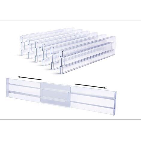 Lot de 6 séparateurs de tiroir réglables de 8.1 cm de haut, extensibles de 27.9 à 52.3 cm, commodes, ustensiles de cuisine et rangement de bureau (1/5)