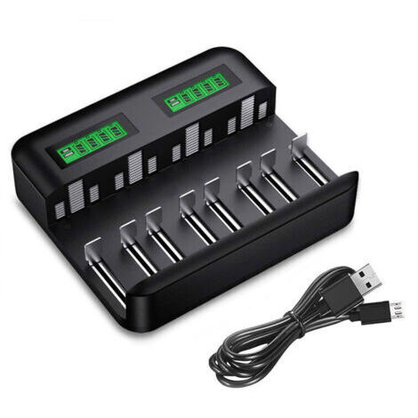 Chargeur de Piles Universel LCD, Chargeur Universel pour AA/LR6, AAA/LR3, C/R14, D/R20 Ni-MH Piles Rechargeables avec Entrée Type C Micro USB, Chargeur 9008 avec Technologie Détection de Piles