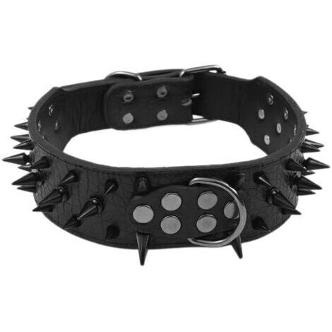 Collier noir pour chien, ajustable (taille M), 47-55 cm, avec un rivet anti-morsure. Collier de cou robuste et protecteur pour chiens.