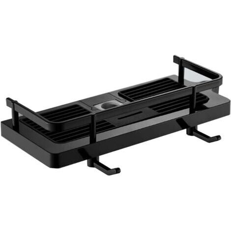 Étagère de douche Organisateur de salle de bain, sans perçage, étagère de rangement de salle de bain, support de barre de douche multifonction, barres rondes, sanitaire (noir) (1/5)
