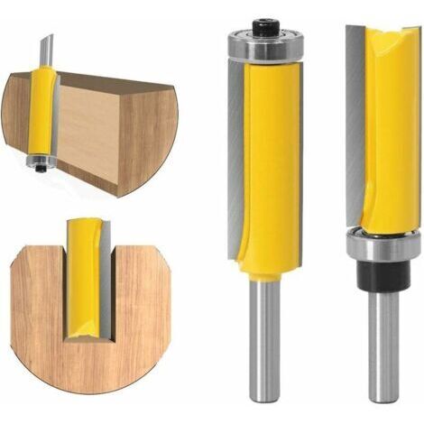 8mm Tige Fraise à Bois Set, 2 Pièces Fraise pour affleurer droite avec roulement, Fraise droite de Copiage serie longue