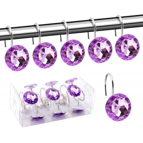 Lot de 12 anneaux décoratifs en acrylique pour rideau de douche violet avec strass, pour salle de bain, chambre de bébé, salon (violet) (1/5)